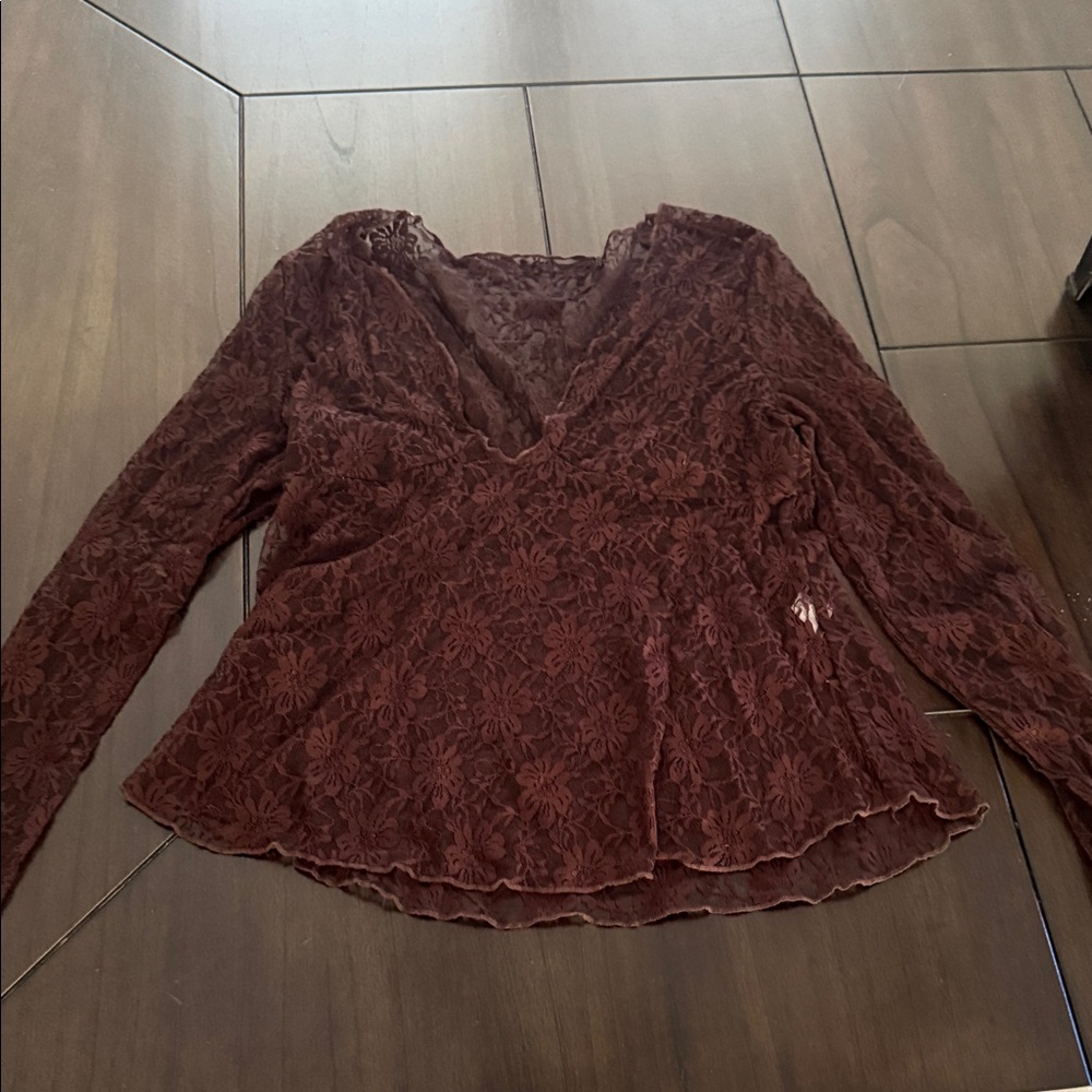 SHEIN Lace V-Neck Blouse - Deep Red